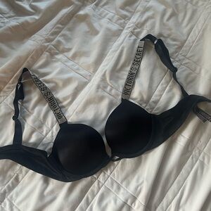 Black Women's Bra with Patterned Straps